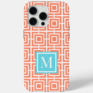 Preppy Square Lattice Monogram  Coral & Turqouise Case-Mate iPhone Hülle