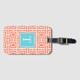 Preppy Square Lattice Monogram - Coral & Turquoise Gepäckanhänger