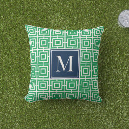 Preppy Square Lattice Monogram – Green & Navy Kissen