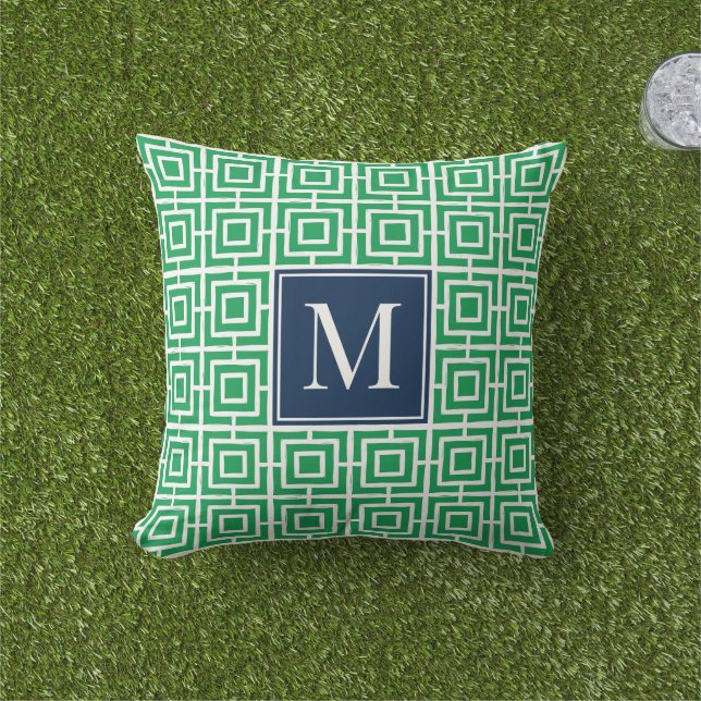 Preppy Square Lattice Monogram – Green & Navy Kissen (Golfball-Marker)