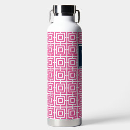 Preppy Square Lattice Monogram Hot Pink & Navy Trinkflasche