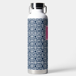 Preppy Square Lattice Monogram – Navy & Hot Pink Trinkflasche