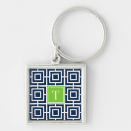 Preppy Square Lattice Monogram  - Navy & Lime Schlüsselanhänger
