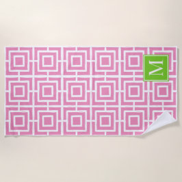 Preppy Square Lattice Monogram – Pink & Lime Strandtuch