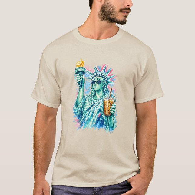 Preppy Statue of Liberty Eiskaffee  T-Shirt (Vorderseite)