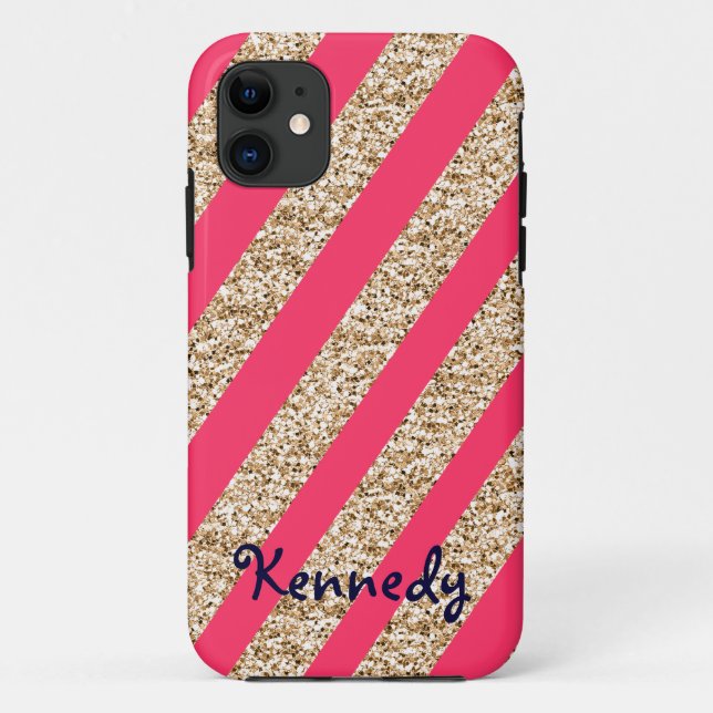 Preppy Streifen im GoldGlitzer Case-Mate iPhone Hülle (Rückseite)