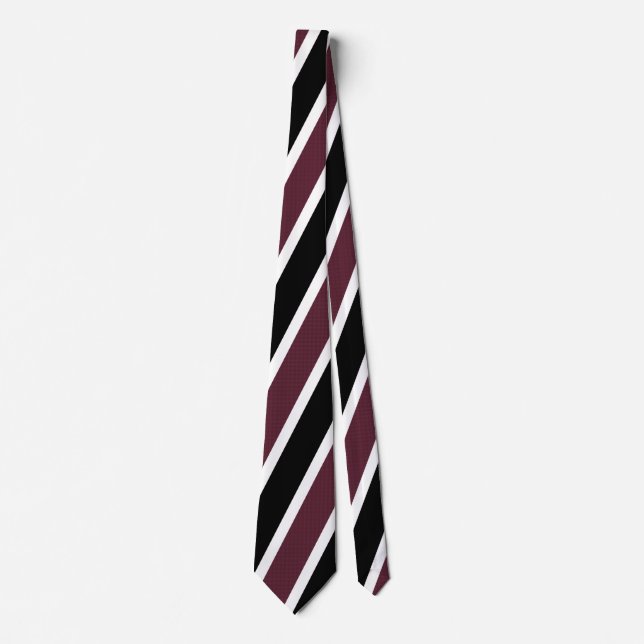 Preppy Strip Krawatte - Maroon, Black & White (Vorderseite)