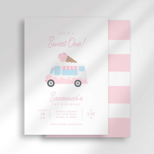 Preppy Stripe Sweet One Ice Cream Birthday Social Einladung (Von Creator hochgeladen)