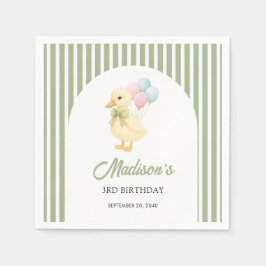 Preppy Stripes Cute Duck Theme Kids Birthday Party Serviette