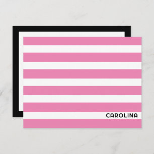 Preppy Stripes Pink & Black Niedlich Girl Mitteilungskarte