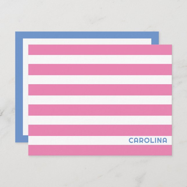 Preppy Stripes Pink & Cornflower Blue Niedlich Gir Mitteilungskarte (Vorne/Hinten)