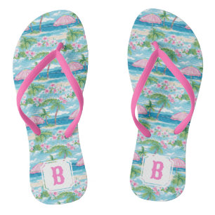 Preppy Summer Beach Umbrella   Monogramm Flip Flops
