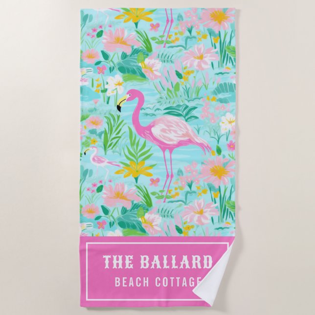 Preppy Summer Flamingo | Beach House Strandtuch (Vorderseite)