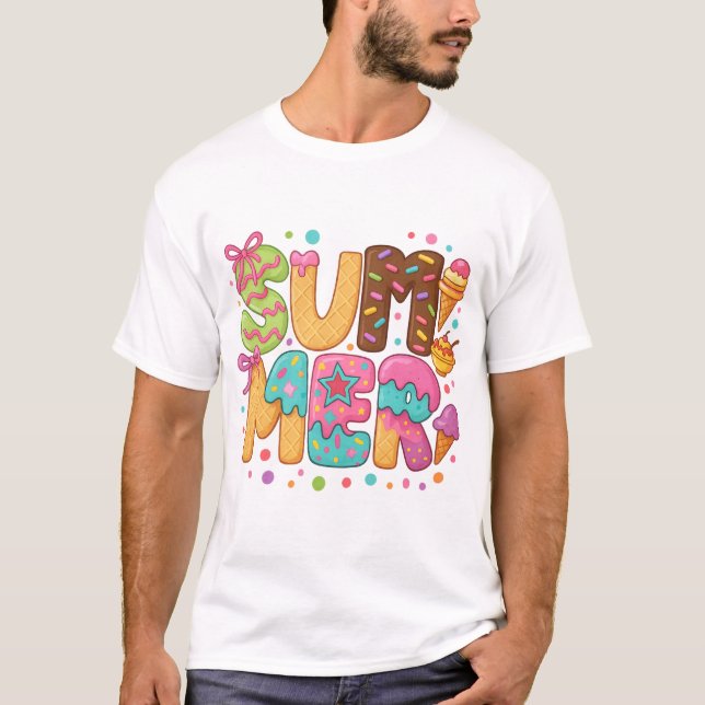 Preppy Summer Ice Cream PNG - Niedlich Waffel & Sp T-Shirt (Vorderseite)