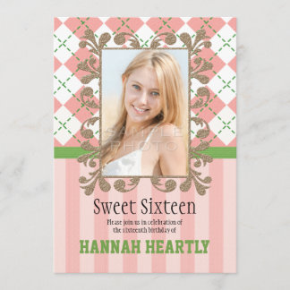 Preppy Sweet 16 Einladungen Rosa und Grün