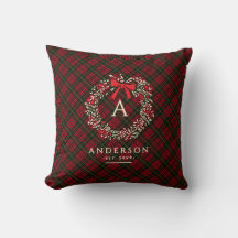 Preppy Tartan Holiday Wreath Monogramm und Name