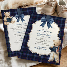 Preppy-Tartan-Teddy-Bär-Baby-Shower-Einladung