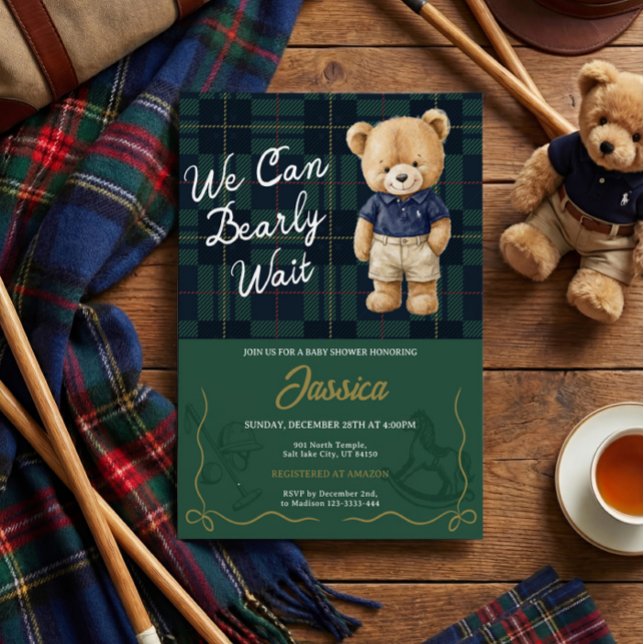 Preppy Teddy Bear Baby Shower Invitation Einladung (Von Creator hochgeladen)