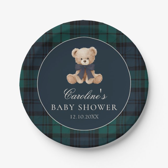 Preppy Teddy Bear Baby Shower Paper Plates Pappteller (Vorderseite)
