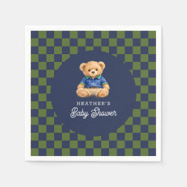 Preppy Teddy Bear Checkboard Baby Shower Serviette