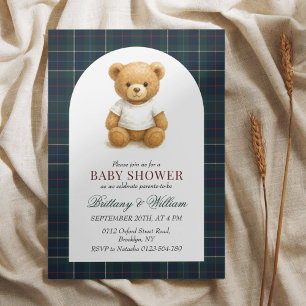 Preppy Teddy Bear Kariert Babydusche Einladung