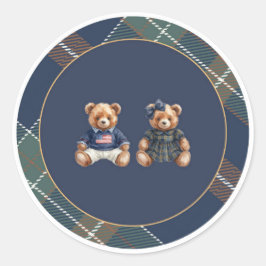 Preppy Teddy Bear Sticker Navy Plaid 