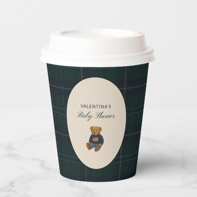 Preppy Teddy Polo Bear Baby Shower Paper Cups Pappbecher (Vorderseite)