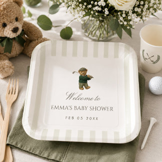 Preppy-Teddybär-Golf-Baby-Shower-Neuling im Club Pappteller