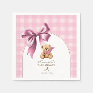Preppy-Teddybär-Rosa-Karo-Mädchen-Baby-Party Serviette