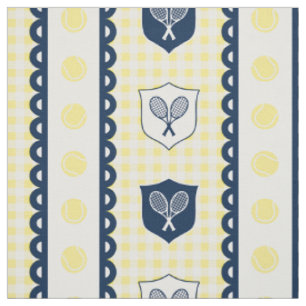 Preppy Tennis Crest Gingham - Gelb & Navy Stoff