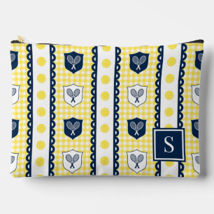 Preppy Tennis Crest Gingham - Gelb & Navy Zubehörtasche