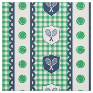 Preppy Tennis Crest Gingham - Grün & Navy Stoff