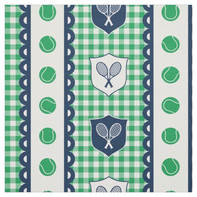 Preppy Tennis Crest Gingham - Grün & Navy Stoff (Muster)