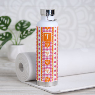 Preppy Tennis Crest Gingham - Orange & Hot Pink wa Trinkflasche