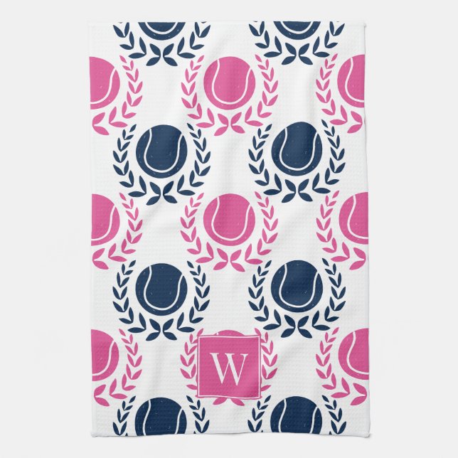 Preppy Tennis Laurel Wreath - Navy & Hot Pink Geschirrtuch (Vertikal)
