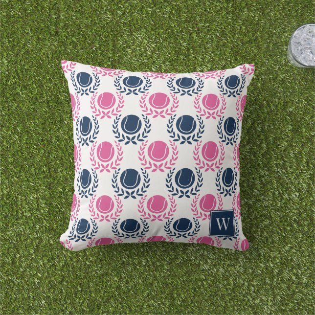 Preppy Tennis Laurel Wreath - Navy & Hot Pink Kissen (Golfball-Marker)