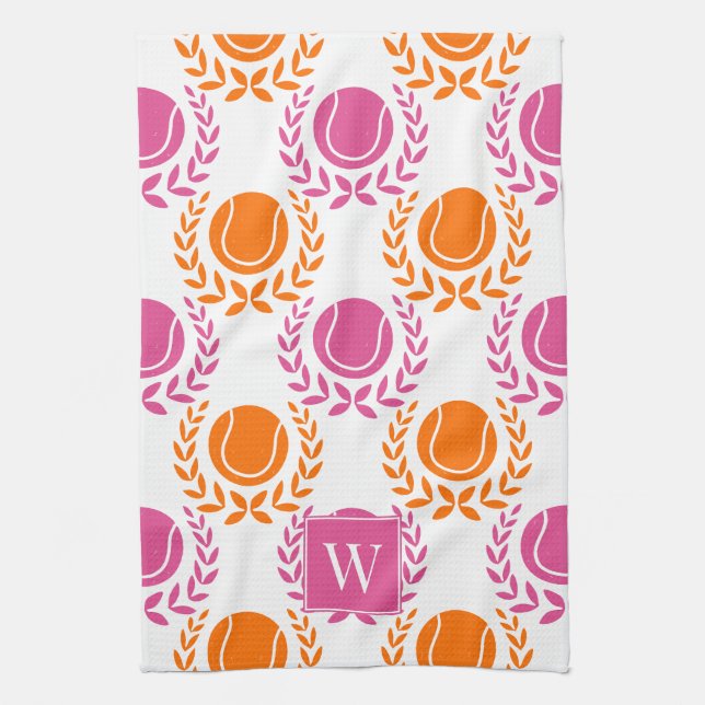 Preppy Tennis Laurel Wreath - Orange & Hot Pink Geschirrtuch (Vertikal)