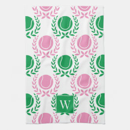 Preppy Tennis Laurel Wreath - Pink & Green Geschirrtuch