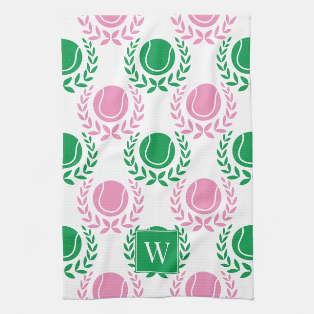 Preppy Tennis Laurel Wreath - Pink & Green Geschirrtuch (Vertikal)