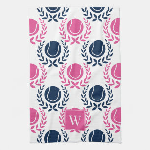 Preppy Tennis Lorbeerkranz - Marineblau & Hot Pink Geschirrtuch