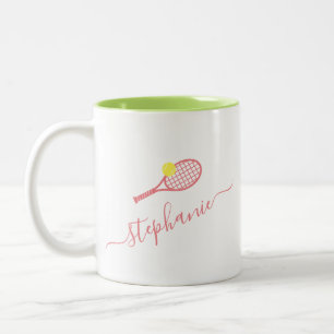 Preppy Tennis Monogram Personalisiert Pink Green Zweifarbige Tasse