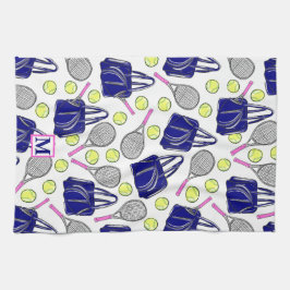 Preppy Tennis Navy Monogramm Geschirrtuch