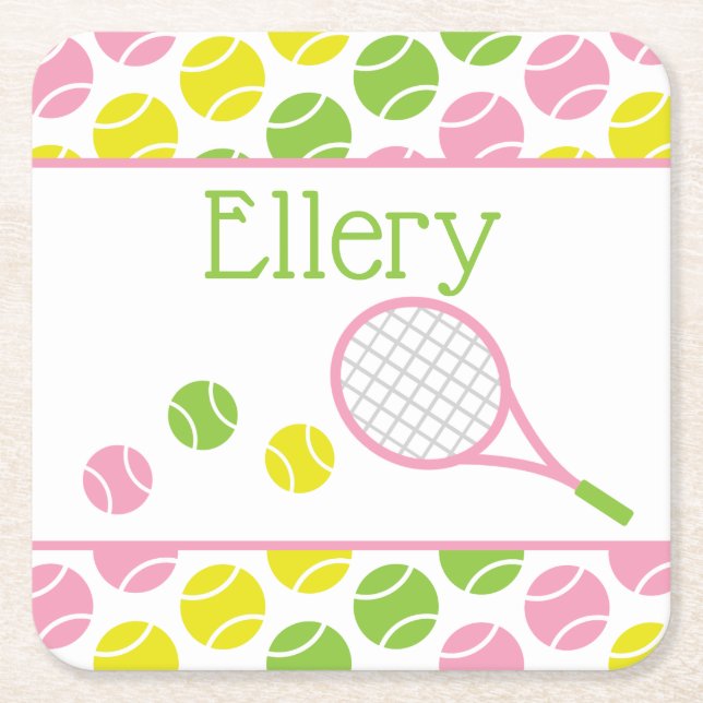 Preppy Tennis Personalisiert Paper Untersetzer (Vorderseite)