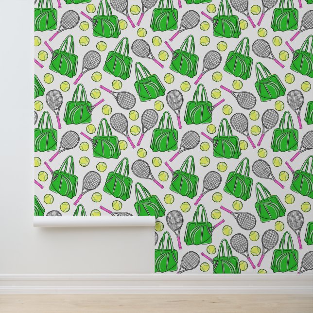 Preppy Tennis Pink Tennis Racquets Green Bag Balls Tapete (Anwendung)