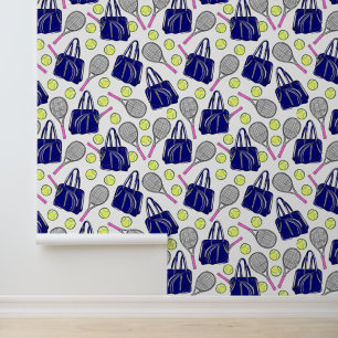 Preppy Tennis Pink Tennis Racquets Navy Bag Balls Tapete