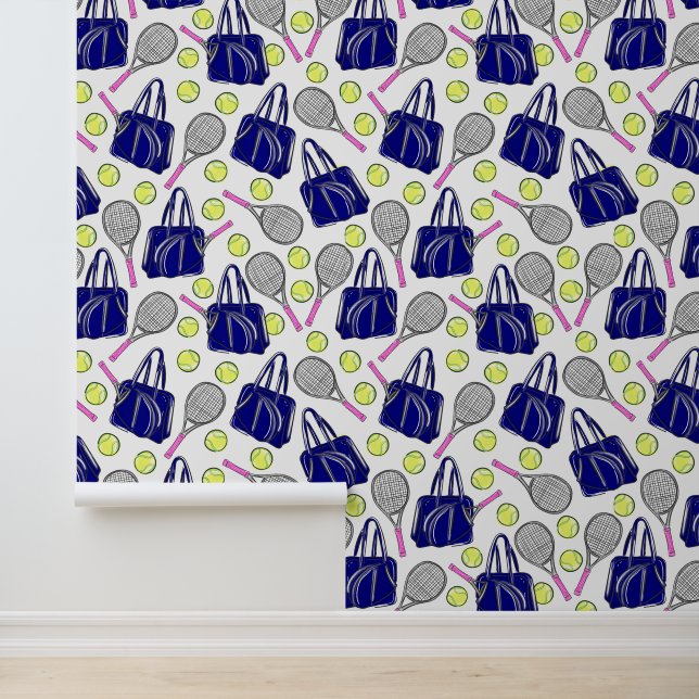 Preppy Tennis Pink Tennis Racquets Navy Bag Balls Tapete (Anwendung)