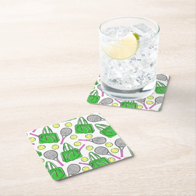 Preppy Tennis Racquet Bag Balls Rechteckiger Pappuntersetzer (Vor Ort)