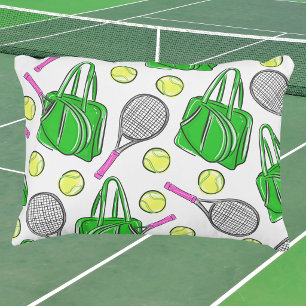 Preppy Tennis Racquets Grünes Muster Dekokissen