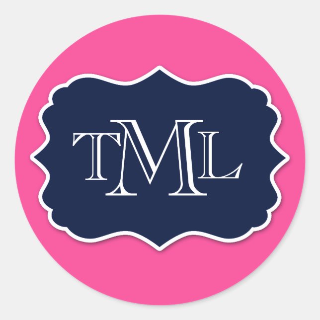 Preppy Three Initial Monogramm und Frame Runder Aufkleber (Vorderseite)