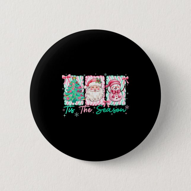 Preppy Tis The Season Santa Snowman Merry Christma Button (Vorderseite)